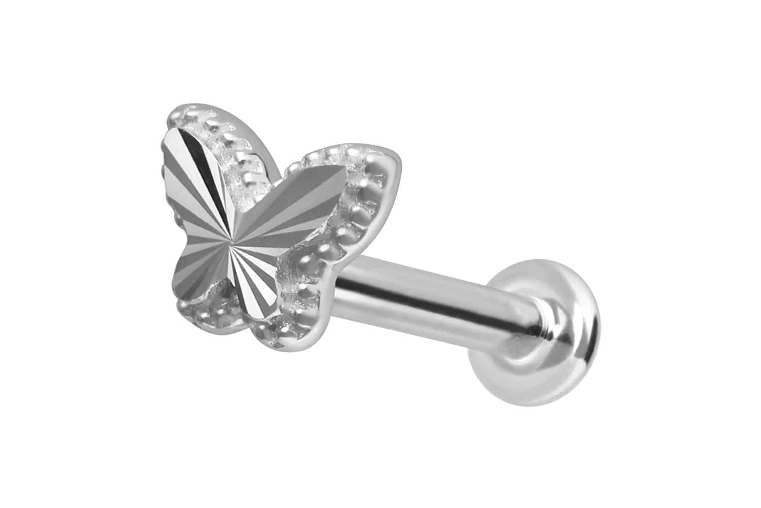 14 Karat Gold Labret Piercing mit Innengewinde SCHMETTERLING
